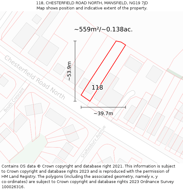 118, CHESTERFIELD ROAD NORTH, MANSFIELD, NG19 7JD: Plot and title map
