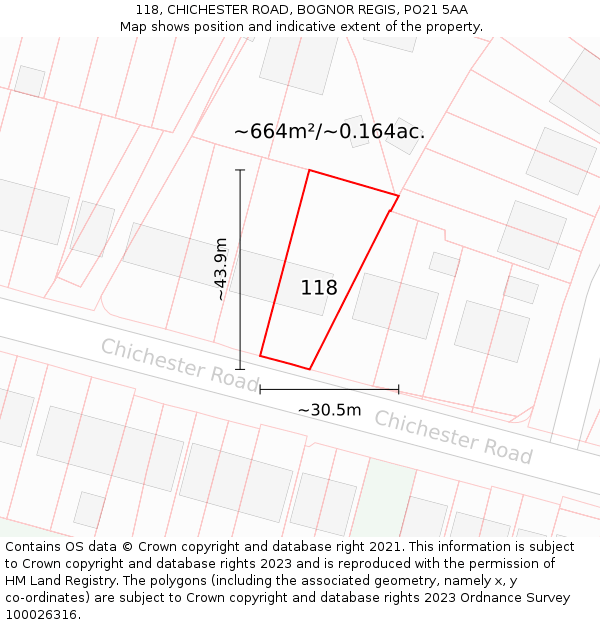 118, CHICHESTER ROAD, BOGNOR REGIS, PO21 5AA: Plot and title map