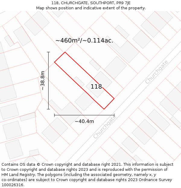 118, CHURCHGATE, SOUTHPORT, PR9 7JE: Plot and title map