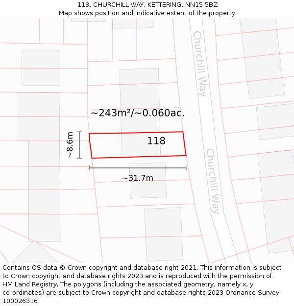 118, CHURCHILL WAY, KETTERING, NN15 5BZ: Plot and title map