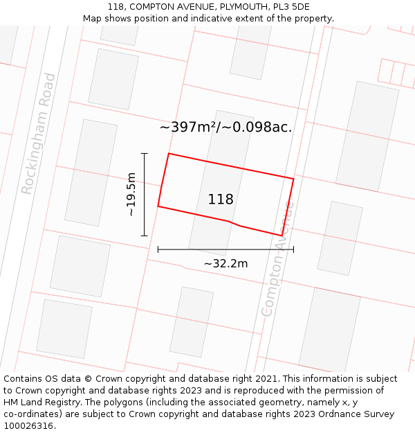 118, COMPTON AVENUE, PLYMOUTH, PL3 5DE: Plot and title map