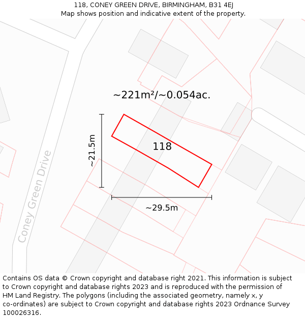 118, CONEY GREEN DRIVE, BIRMINGHAM, B31 4EJ: Plot and title map