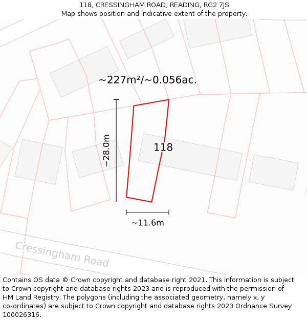 118, CRESSINGHAM ROAD, READING, RG2 7JS: Plot and title map