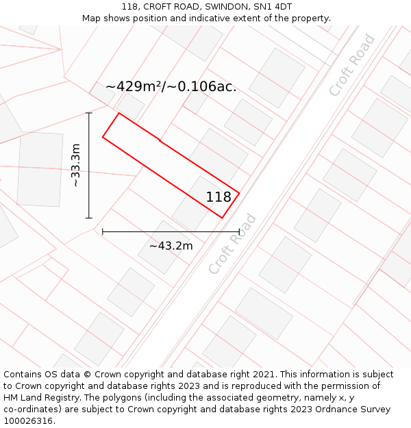 118, CROFT ROAD, SWINDON, SN1 4DT: Plot and title map