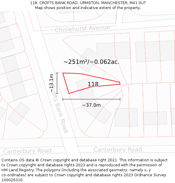 118, CROFTS BANK ROAD, URMSTON, MANCHESTER, M41 0UT: Plot and title map