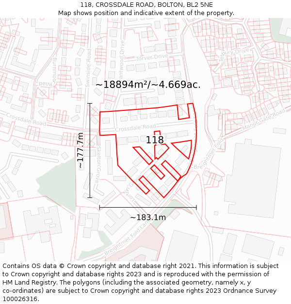 118, CROSSDALE ROAD, BOLTON, BL2 5NE: Plot and title map