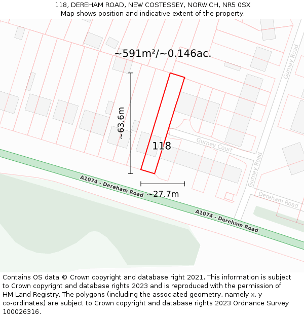 118, DEREHAM ROAD, NEW COSTESSEY, NORWICH, NR5 0SX: Plot and title map