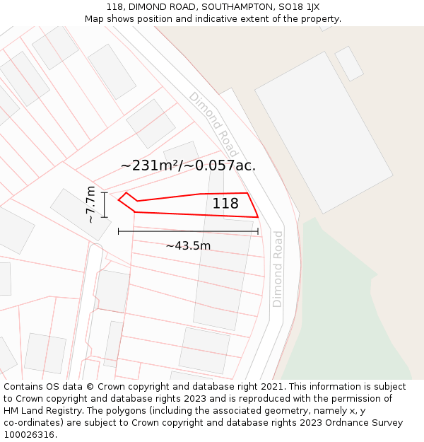 118, DIMOND ROAD, SOUTHAMPTON, SO18 1JX: Plot and title map