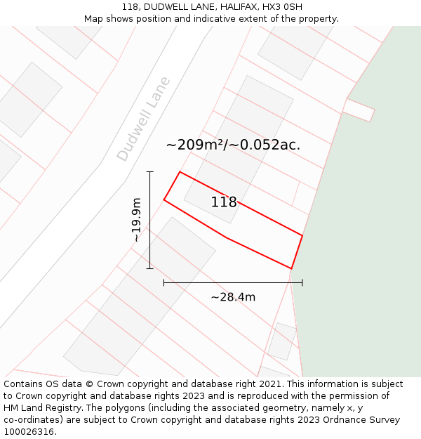 118, DUDWELL LANE, HALIFAX, HX3 0SH: Plot and title map