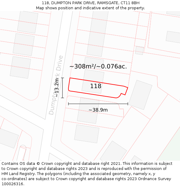 118, DUMPTON PARK DRIVE, RAMSGATE, CT11 8BH: Plot and title map