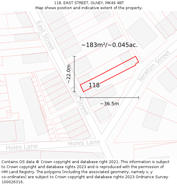 118, EAST STREET, OLNEY, MK46 4BT: Plot and title map