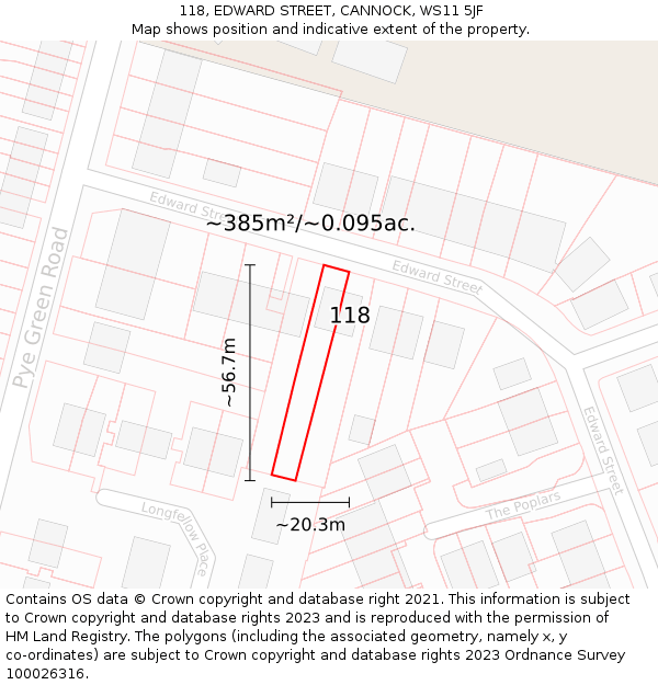 118, EDWARD STREET, CANNOCK, WS11 5JF: Plot and title map