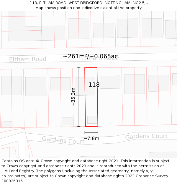 118, ELTHAM ROAD, WEST BRIDGFORD, NOTTINGHAM, NG2 5JU: Plot and title map