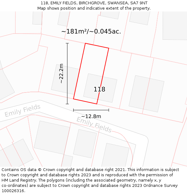 118, EMILY FIELDS, BIRCHGROVE, SWANSEA, SA7 9NT: Plot and title map