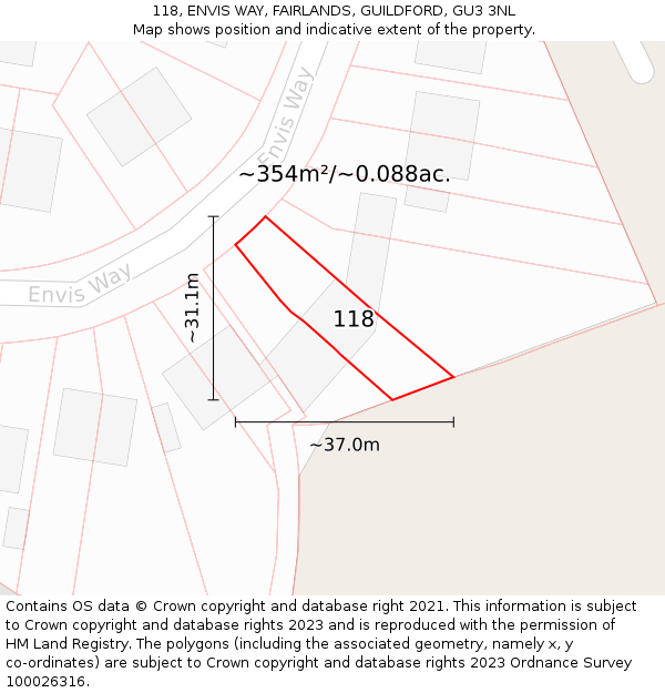 118, ENVIS WAY, FAIRLANDS, GUILDFORD, GU3 3NL: Plot and title map