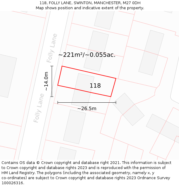 118, FOLLY LANE, SWINTON, MANCHESTER, M27 0DH: Plot and title map