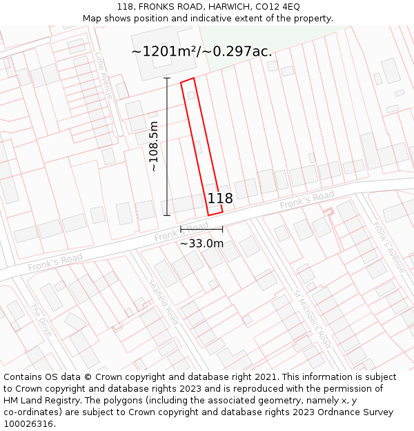 118, FRONKS ROAD, HARWICH, CO12 4EQ: Plot and title map