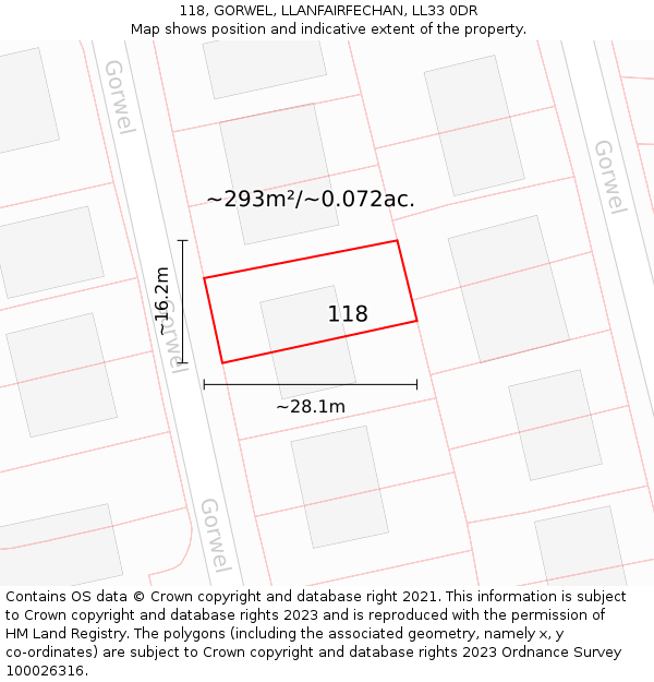 118, GORWEL, LLANFAIRFECHAN, LL33 0DR: Plot and title map