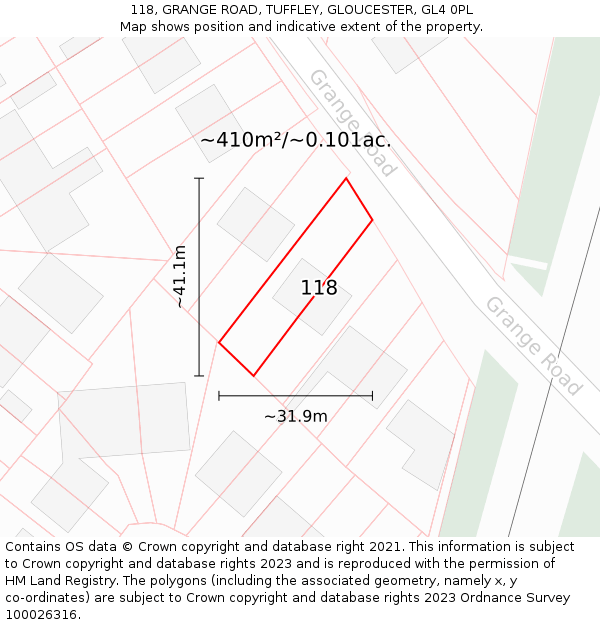 118, GRANGE ROAD, TUFFLEY, GLOUCESTER, GL4 0PL: Plot and title map