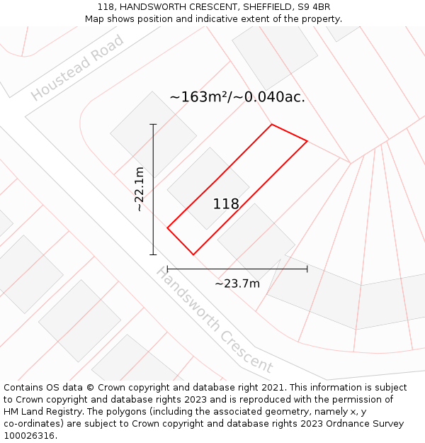 118, HANDSWORTH CRESCENT, SHEFFIELD, S9 4BR: Plot and title map