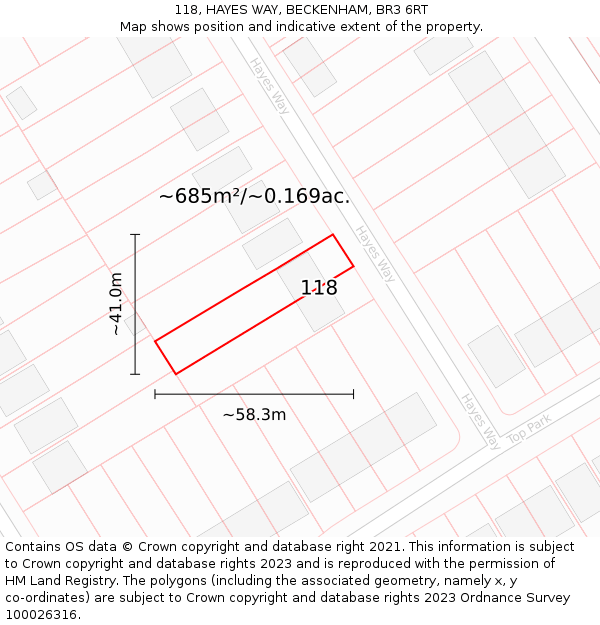 118, HAYES WAY, BECKENHAM, BR3 6RT: Plot and title map