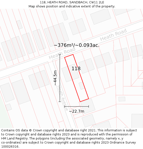 118, HEATH ROAD, SANDBACH, CW11 2LE: Plot and title map