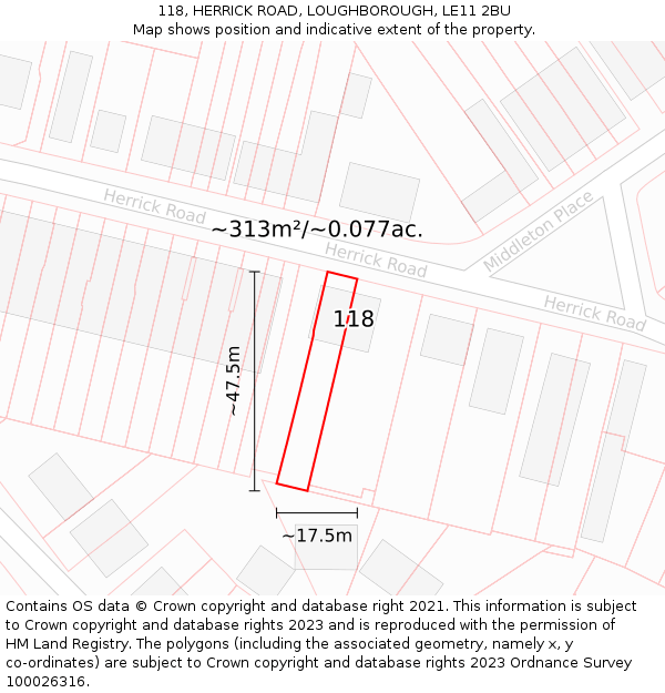 118, HERRICK ROAD, LOUGHBOROUGH, LE11 2BU: Plot and title map