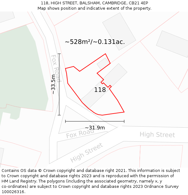 118, HIGH STREET, BALSHAM, CAMBRIDGE, CB21 4EP: Plot and title map