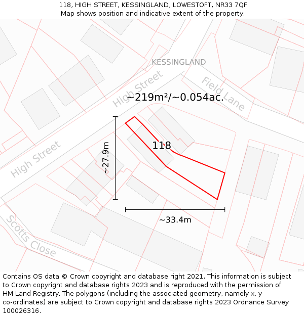 118, HIGH STREET, KESSINGLAND, LOWESTOFT, NR33 7QF: Plot and title map