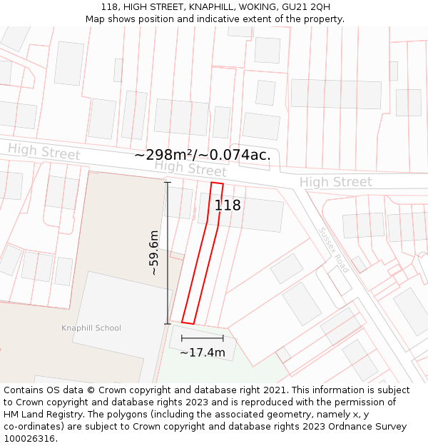 118, HIGH STREET, KNAPHILL, WOKING, GU21 2QH: Plot and title map