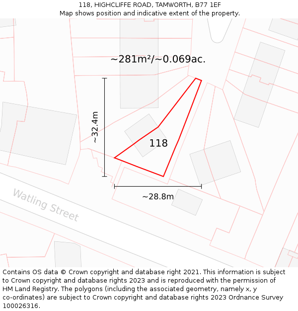 118, HIGHCLIFFE ROAD, TAMWORTH, B77 1EF: Plot and title map