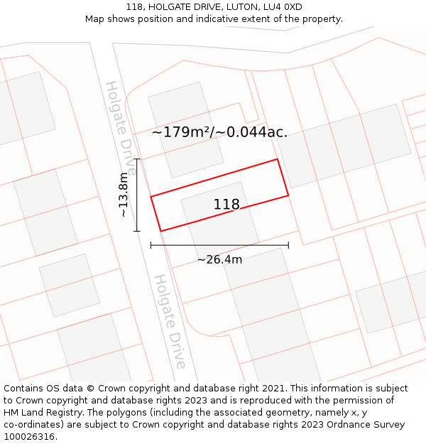 118, HOLGATE DRIVE, LUTON, LU4 0XD: Plot and title map