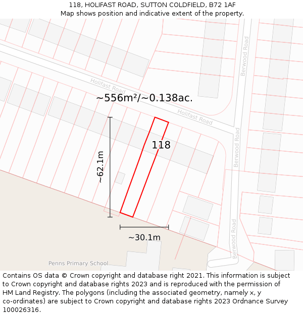 118, HOLIFAST ROAD, SUTTON COLDFIELD, B72 1AF: Plot and title map