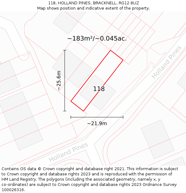 118, HOLLAND PINES, BRACKNELL, RG12 8UZ: Plot and title map