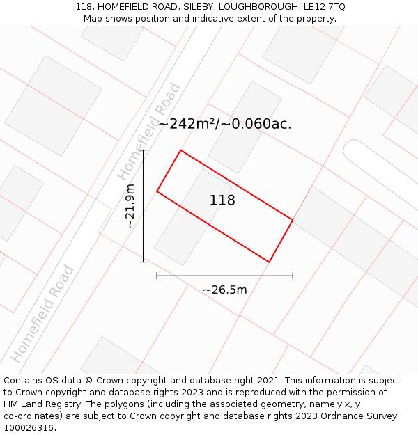 118, HOMEFIELD ROAD, SILEBY, LOUGHBOROUGH, LE12 7TQ: Plot and title map