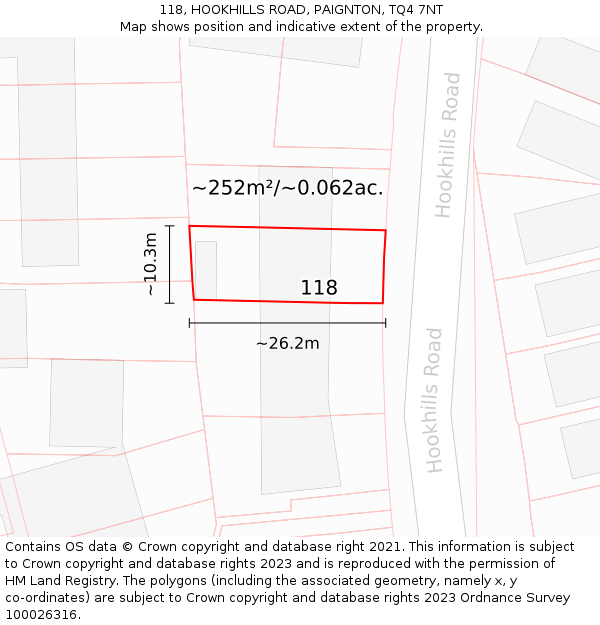 118, HOOKHILLS ROAD, PAIGNTON, TQ4 7NT: Plot and title map