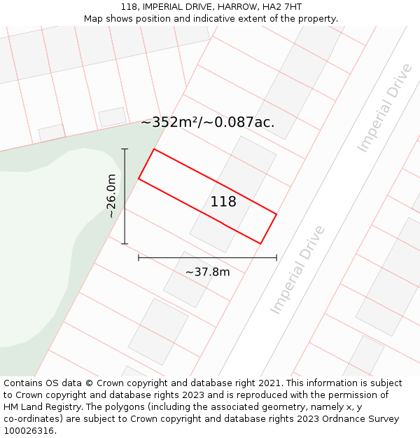 118, IMPERIAL DRIVE, HARROW, HA2 7HT: Plot and title map