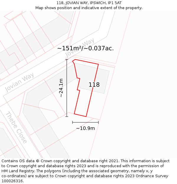 118, JOVIAN WAY, IPSWICH, IP1 5AT: Plot and title map