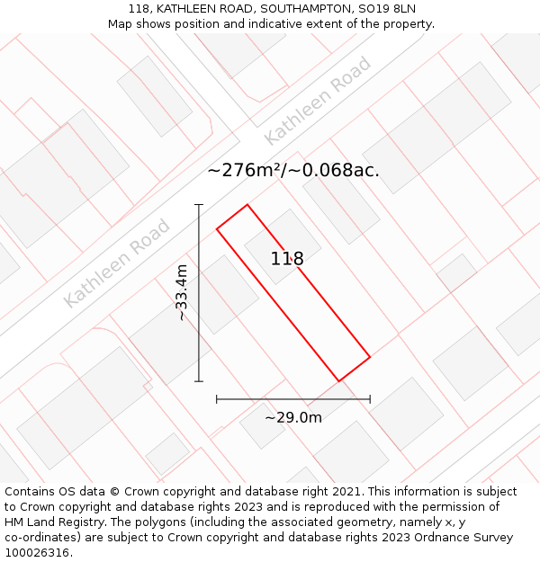 118, KATHLEEN ROAD, SOUTHAMPTON, SO19 8LN: Plot and title map