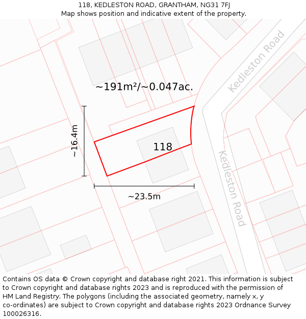 118, KEDLESTON ROAD, GRANTHAM, NG31 7FJ: Plot and title map