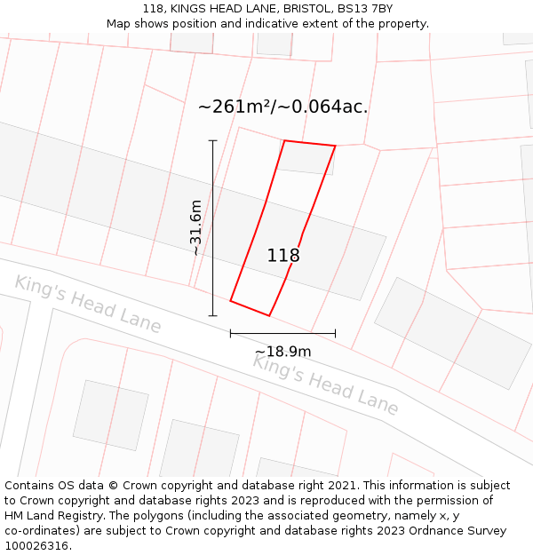 118, KINGS HEAD LANE, BRISTOL, BS13 7BY: Plot and title map