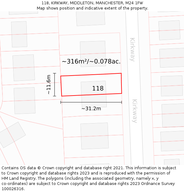 118, KIRKWAY, MIDDLETON, MANCHESTER, M24 1FW: Plot and title map