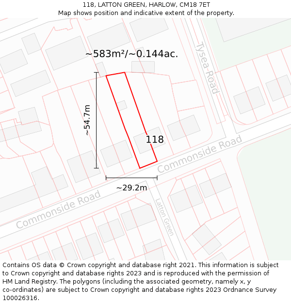 118, LATTON GREEN, HARLOW, CM18 7ET: Plot and title map