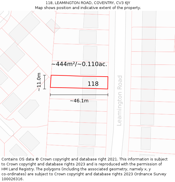 118, LEAMINGTON ROAD, COVENTRY, CV3 6JY: Plot and title map