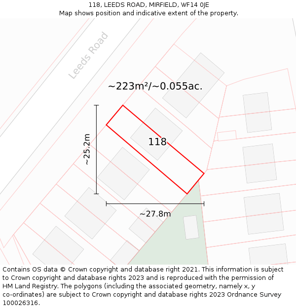 118, LEEDS ROAD, MIRFIELD, WF14 0JE: Plot and title map