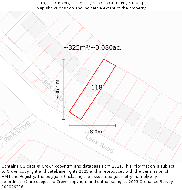 118, LEEK ROAD, CHEADLE, STOKE-ON-TRENT, ST10 1JL: Plot and title map