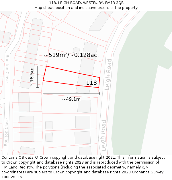 118, LEIGH ROAD, WESTBURY, BA13 3QR: Plot and title map