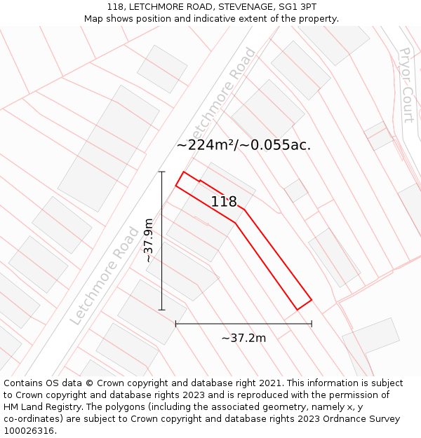 118, LETCHMORE ROAD, STEVENAGE, SG1 3PT: Plot and title map