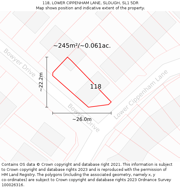 118, LOWER CIPPENHAM LANE, SLOUGH, SL1 5DR: Plot and title map