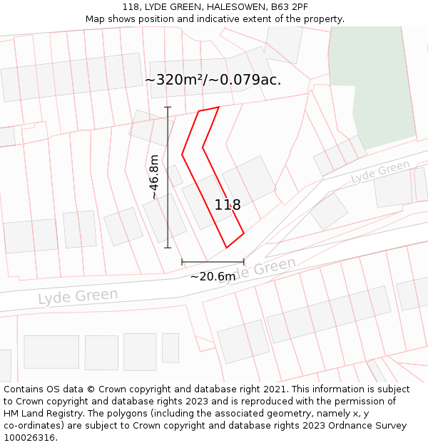 118, LYDE GREEN, HALESOWEN, B63 2PF: Plot and title map